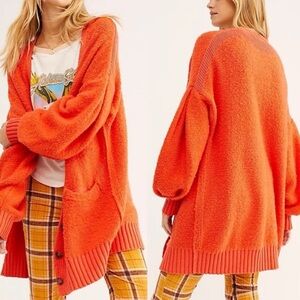 Free People Snow Drop Oversized Cardigan Sweater – Orange, Size Medium